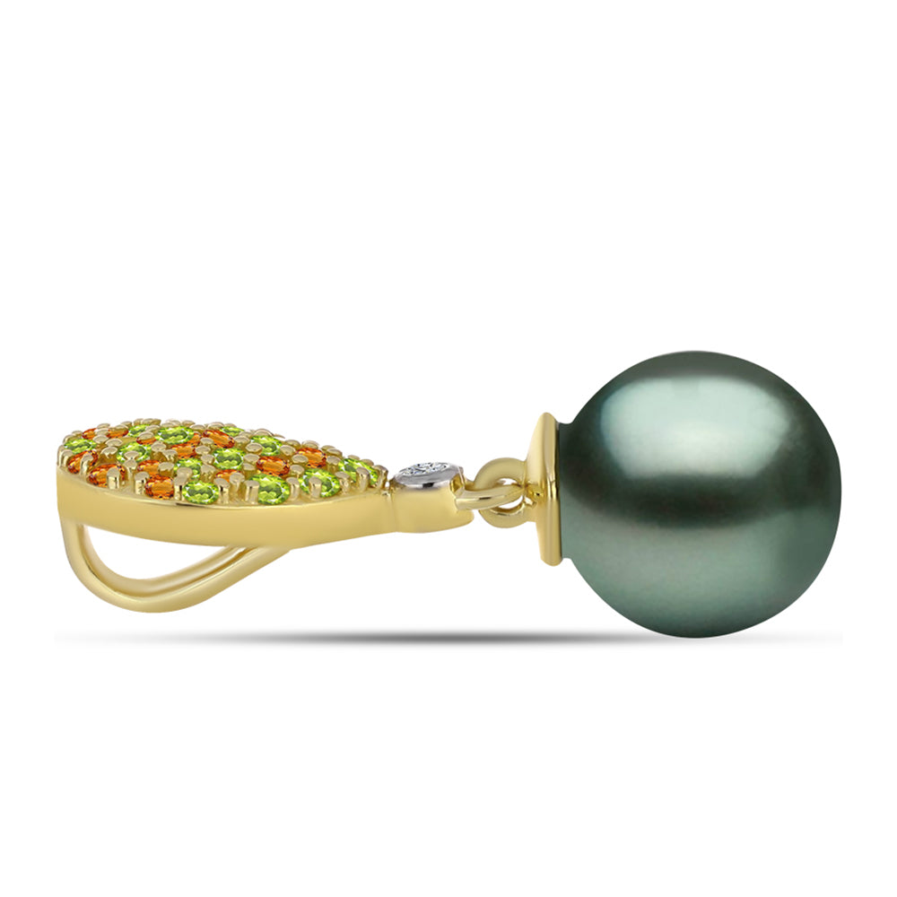 Colgante de Plata Bañada en Oro con Perla de río Tahiti verde ilusión y Citrino de los Montes Urales 2 