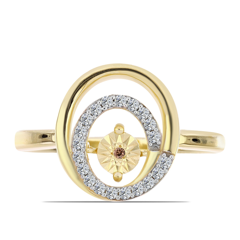 Anillo de Plata Bañada en Oro con Diamante Cognac y Topacio Blanco 1 