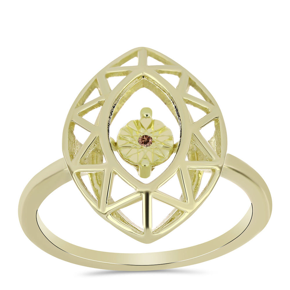 Anillo de Plata Bañada en Oro con Diamante Cognac 3 