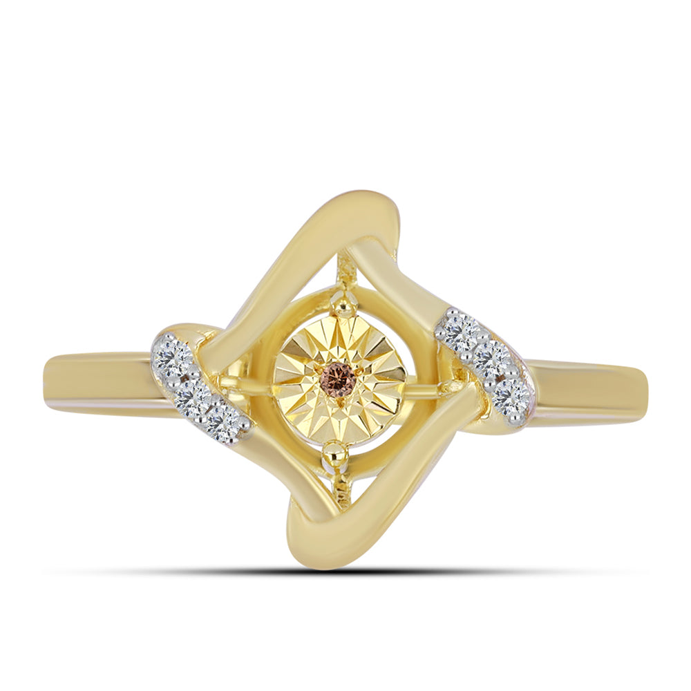 Anillo de Plata Bañada en Oro con Diamante Cognac y Topacio Blanco