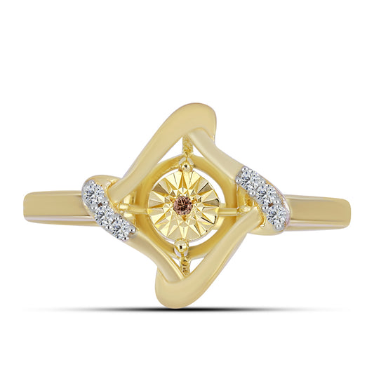 Anillo de Plata Bañada en Oro con Diamante Cognac y Topacio Blanco