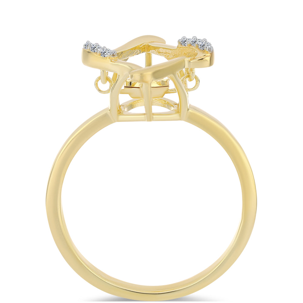 Anillo de Plata Bañada en Oro con Diamante Cognac y Topacio Blanco 2 