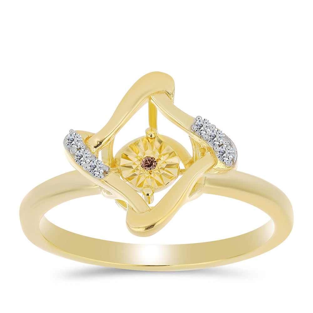 Anillo de Plata Bañada en Oro con Diamante Cognac y Topacio Blanco