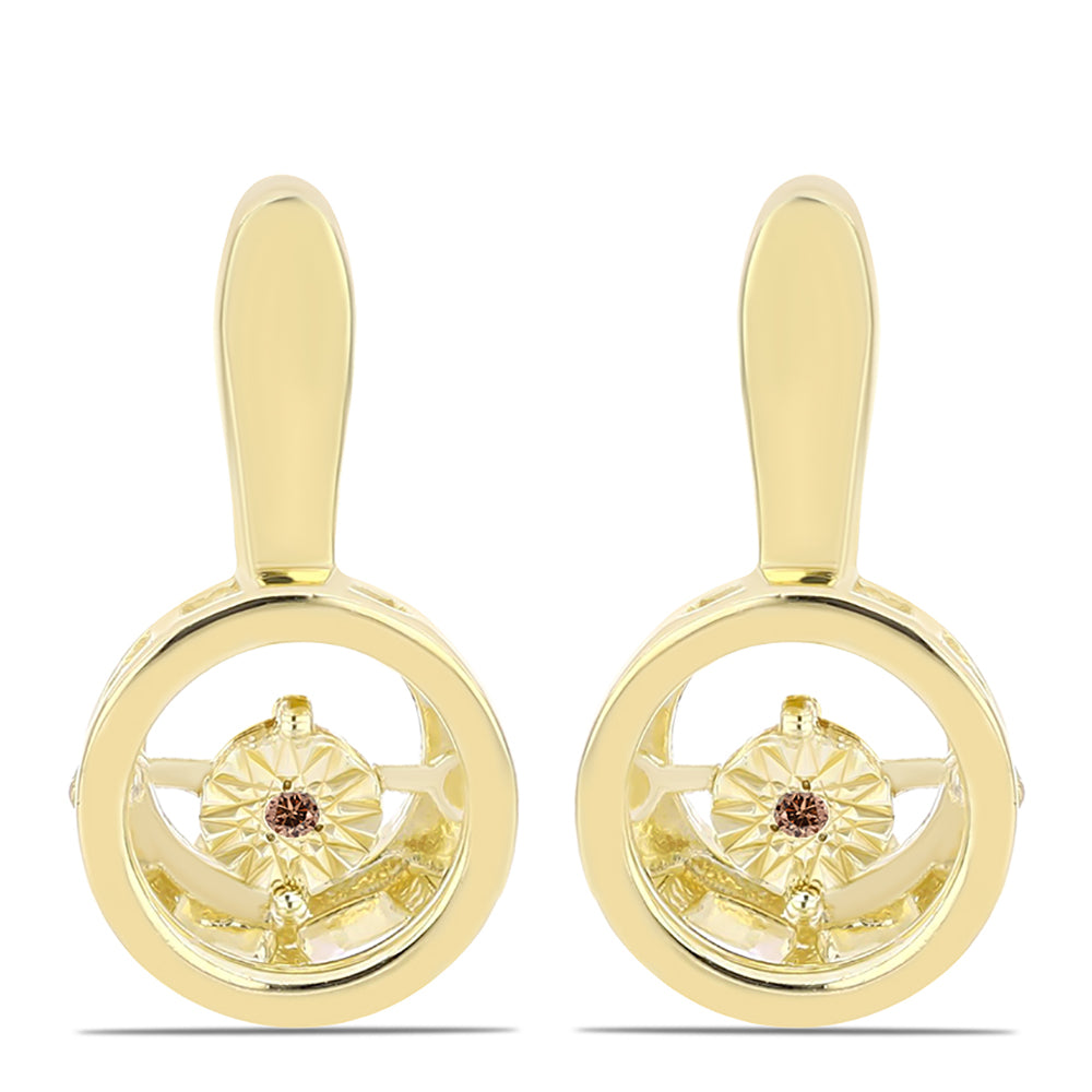 Pendientes de Plata Bañada en Oro con Diamante Cognac