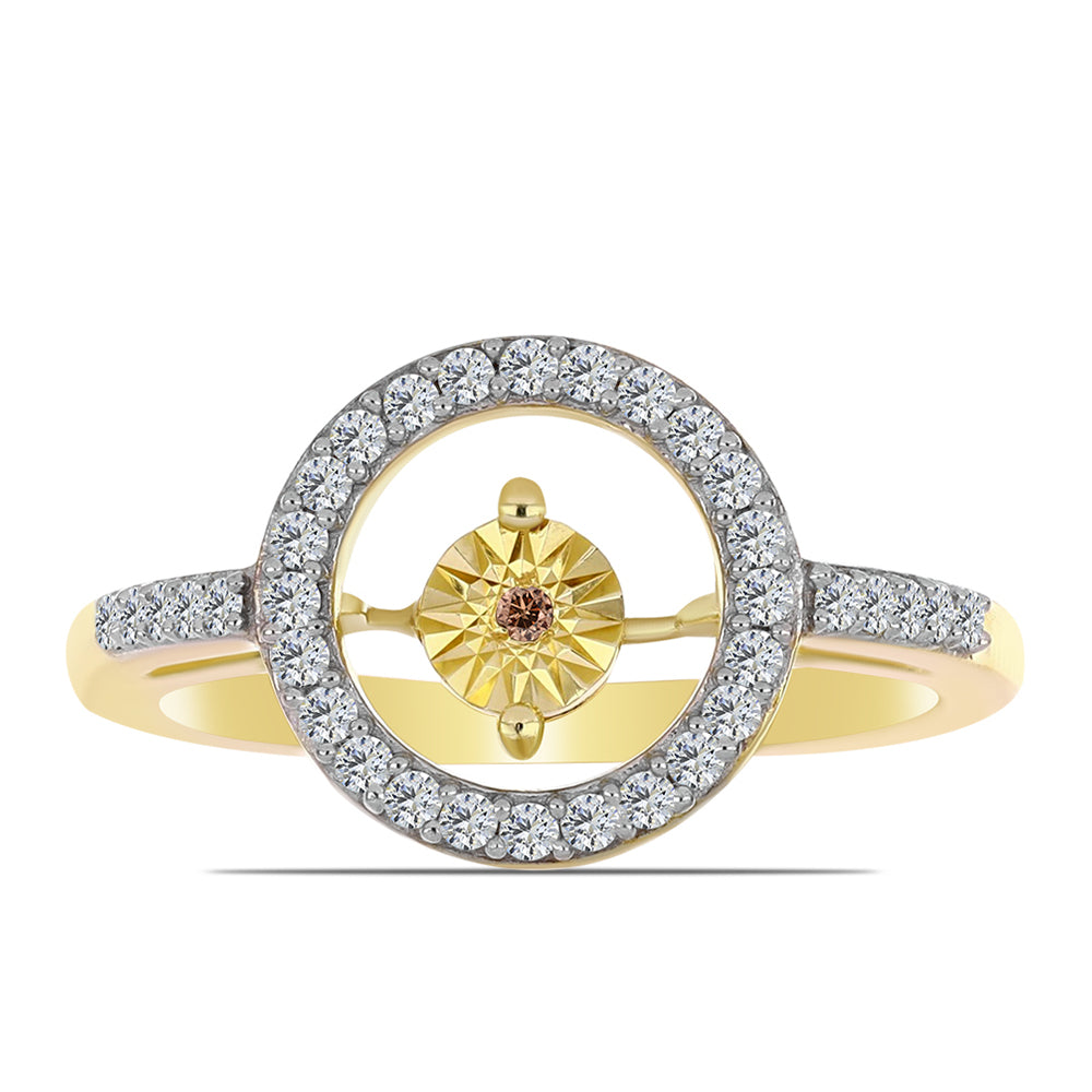 Anillo de Plata Bañada en Oro con Diamante Cognac y Topacio Blanco 1 