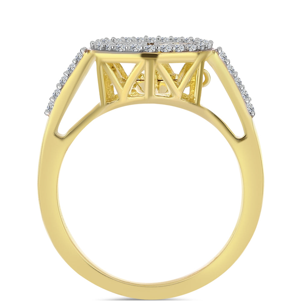 Anillo de Plata Bañada en Oro con Diamante Cognac y Topacio Blanco