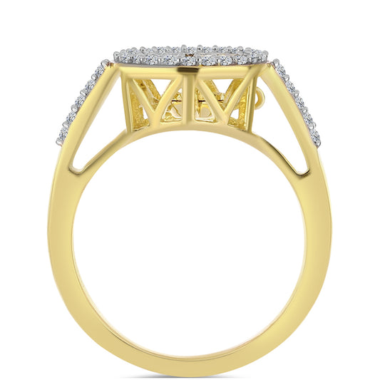 Anillo de Plata Bañada en Oro con Diamante Cognac y Topacio Blanco