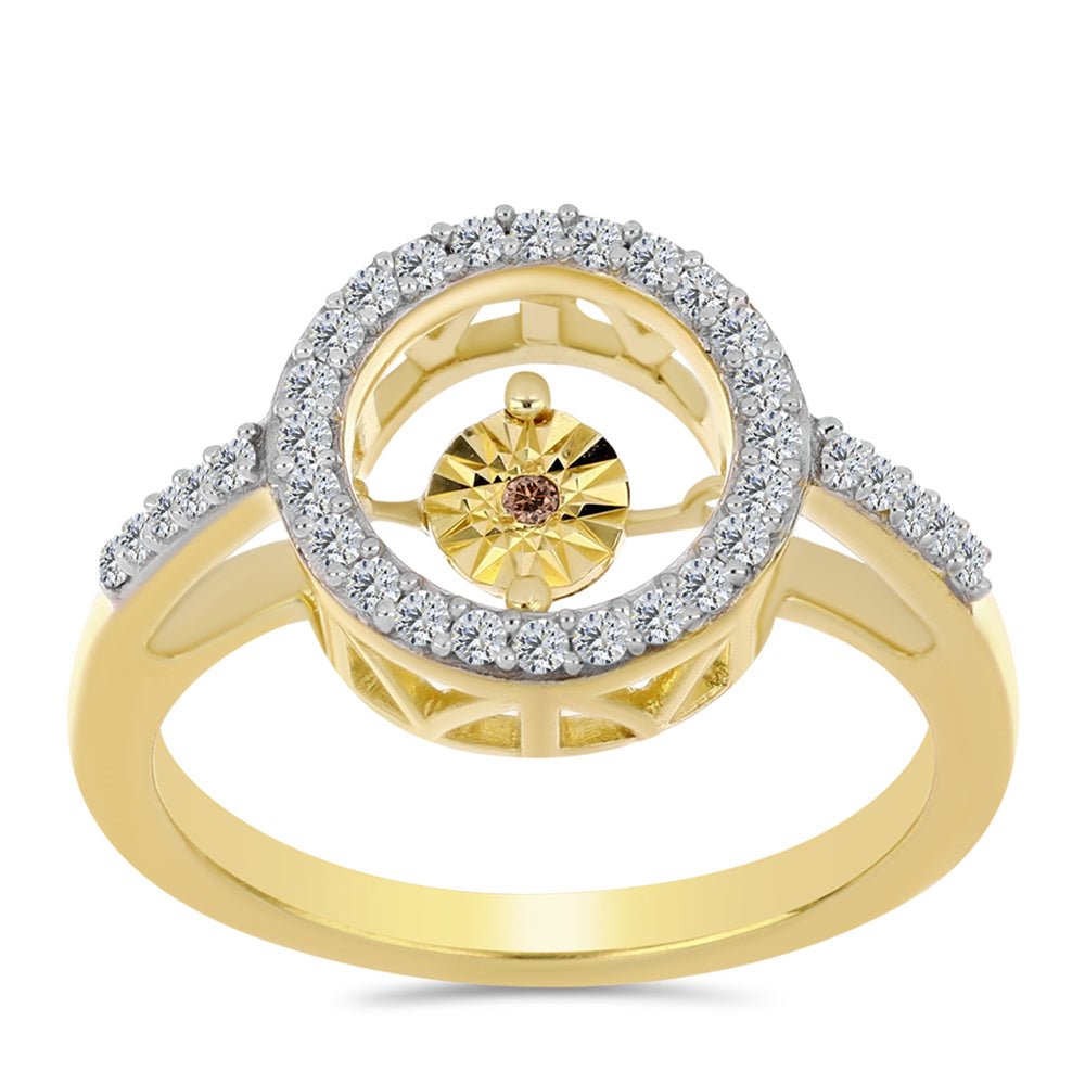 Anillo de Plata Bañada en Oro con Diamante Cognac y Topacio Blanco