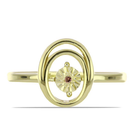 Anillo de Plata Bañada en Oro con Diamante Cognac