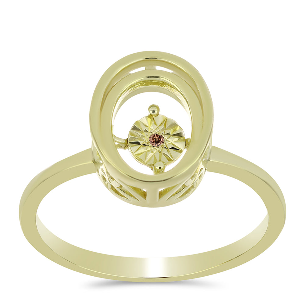 Anillo de Plata Bañada en Oro con Diamante Cognac