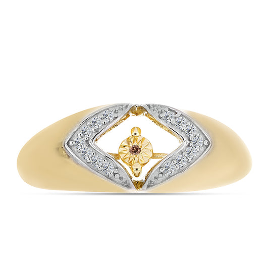 Anillo de Plata Bañada en Oro con Diamante Cognac y Topacio Blanco