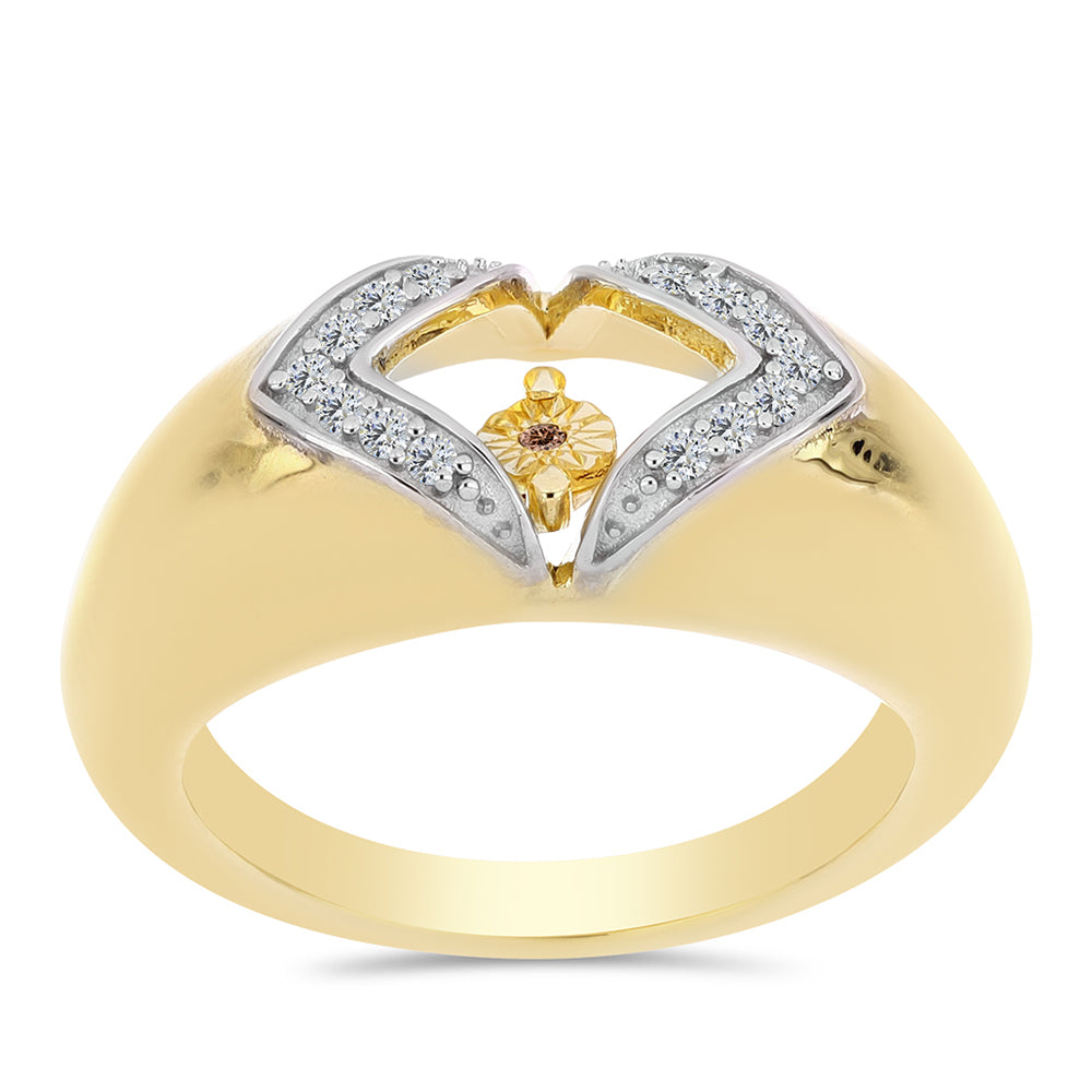 Anillo de Plata Bañada en Oro con Diamante Cognac y Topacio Blanco