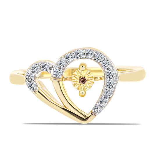 Anillo de Plata Bañada en Oro con Diamante Cognac y Topacio Blanco