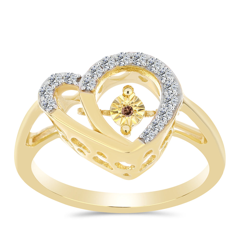 Anillo de Plata Bañada en Oro con Diamante Cognac y Topacio Blanco