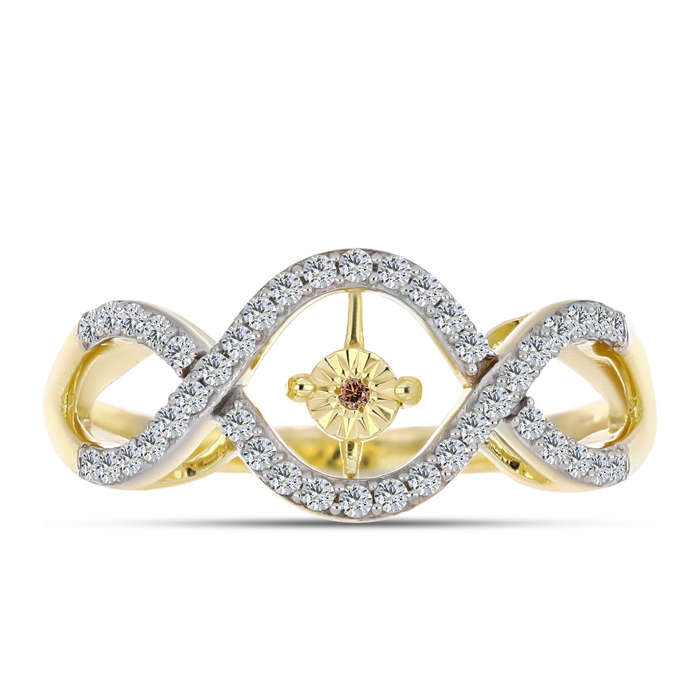 Anillo de Plata Bañada en Oro con Diamante Cognac y Topacio Blanco