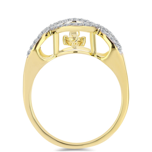 Anillo de Plata Bañada en Oro con Diamante Cognac y Topacio Blanco