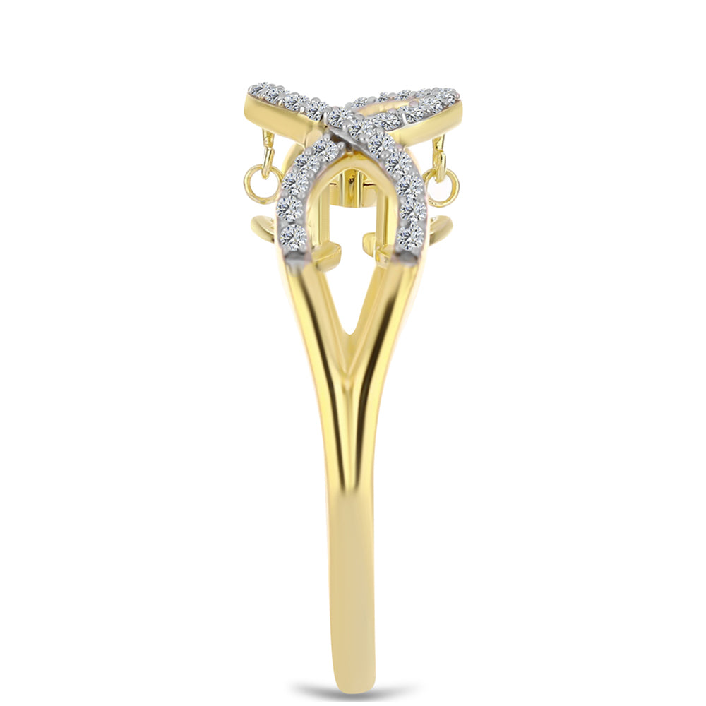 Anillo de Plata Bañada en Oro con Diamante Cognac y Topacio Blanco