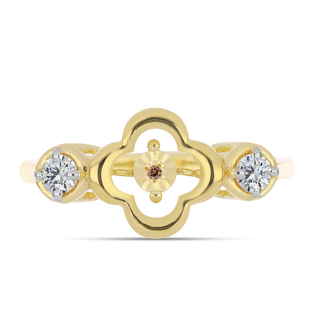 Anillo de Plata Bañada en Oro con Diamante Cognac y Topacio Blanco