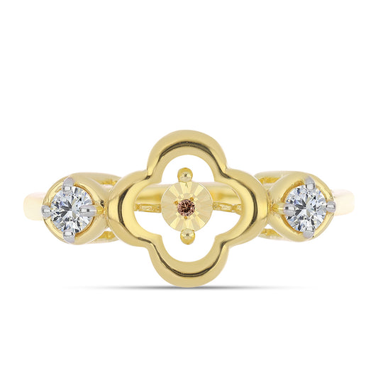 Anillo de Plata Bañada en Oro con Diamante Cognac y Topacio Blanco