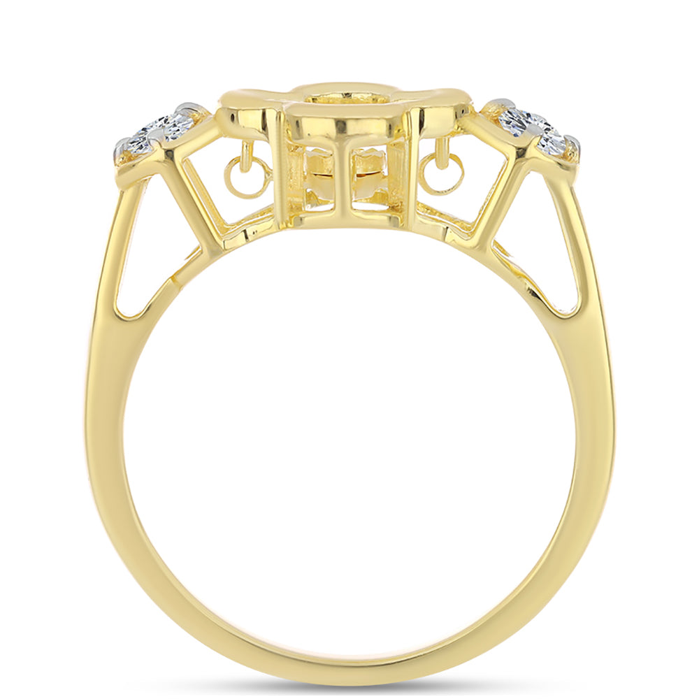 Anillo de Plata Bañada en Oro con Diamante Cognac y Topacio Blanco