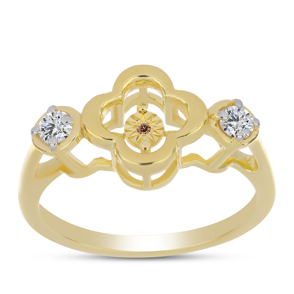 Anillo de Plata Bañada en Oro con Diamante Cognac y Topacio Blanco