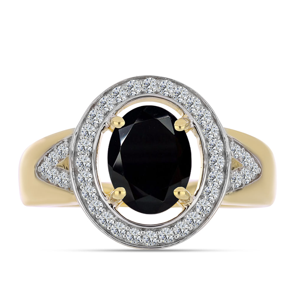 Anillo de Plata Bañada en Oro con Ónix Negro y Topacio Blanco 1 