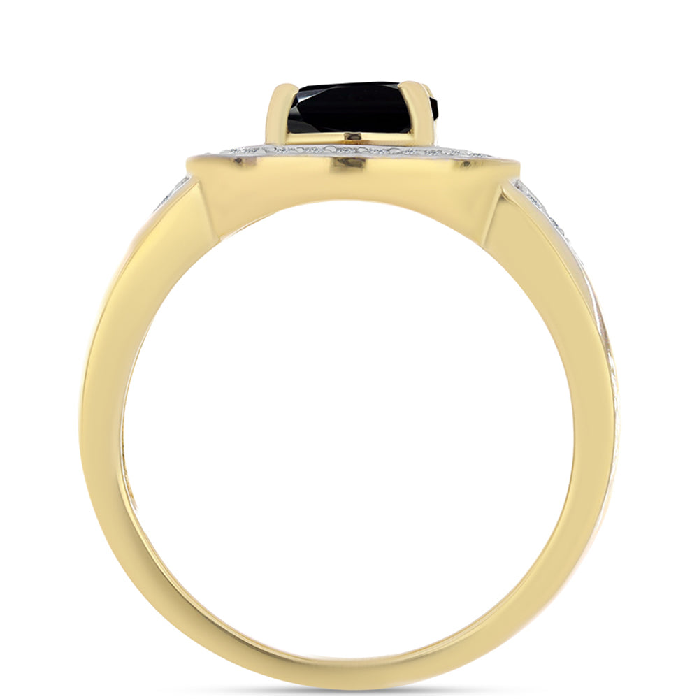 Anillo de Plata Bañada en Oro con Ónix Negro y Topacio Blanco