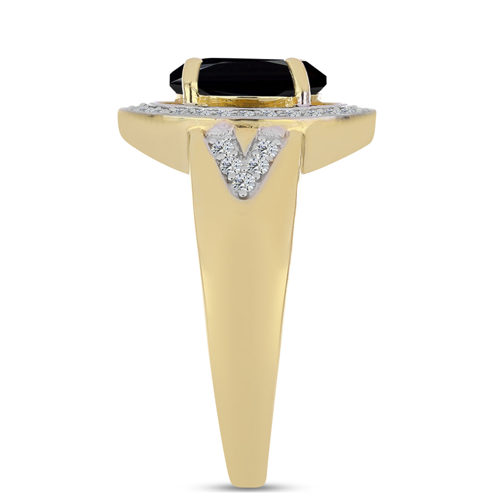 Anillo de Plata Bañada en Oro con Ónix Negro y Topacio Blanco 3 