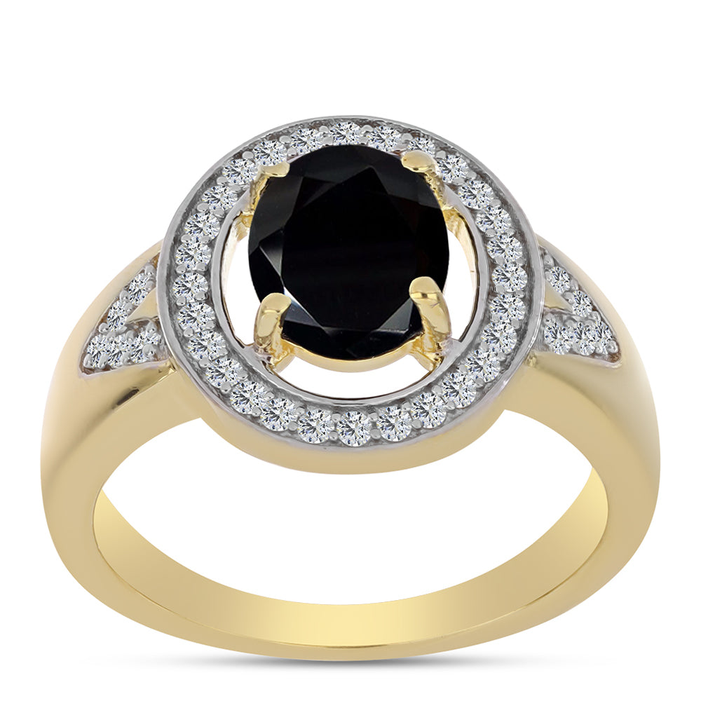 Anillo de Plata Bañada en Oro con Ónix Negro y Topacio Blanco 4 