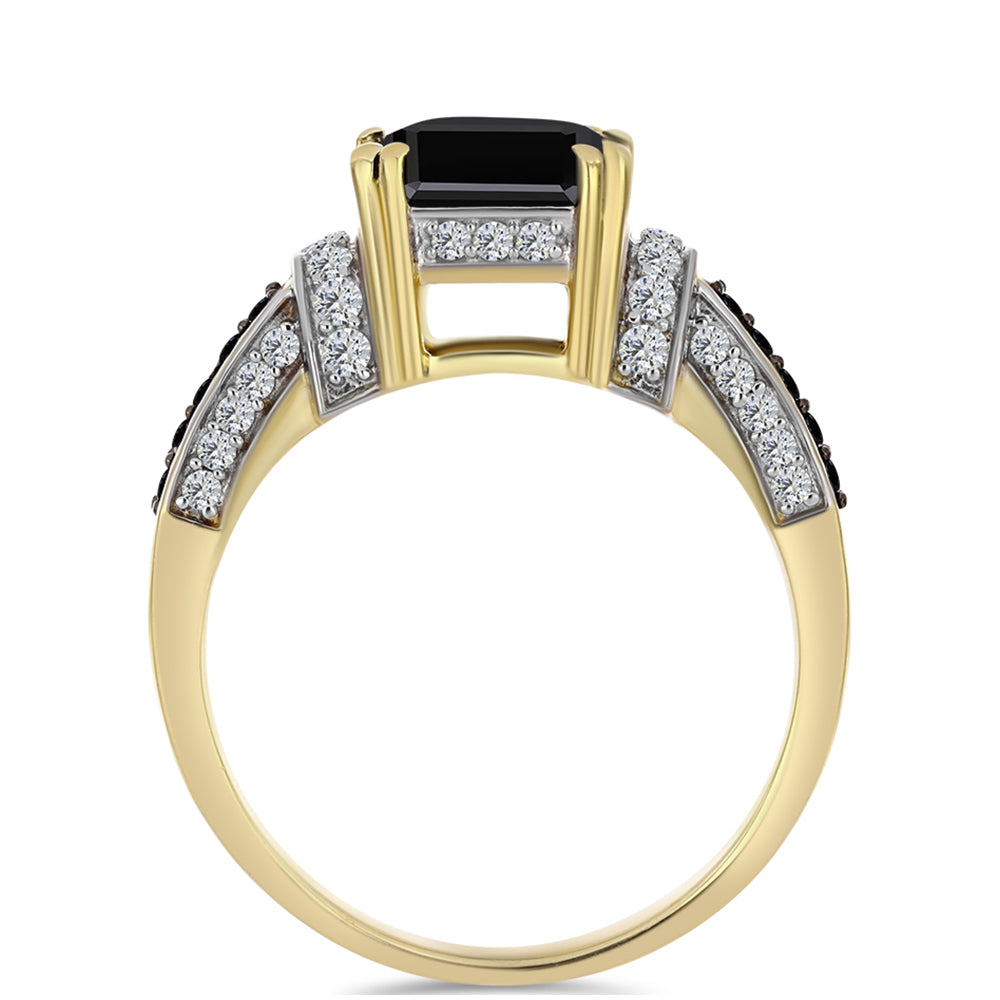 Anillo de Plata Bañada en Oro con Ónix Negro