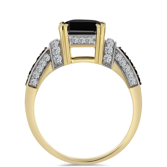 Anillo de Plata Bañada en Oro con Ónix Negro