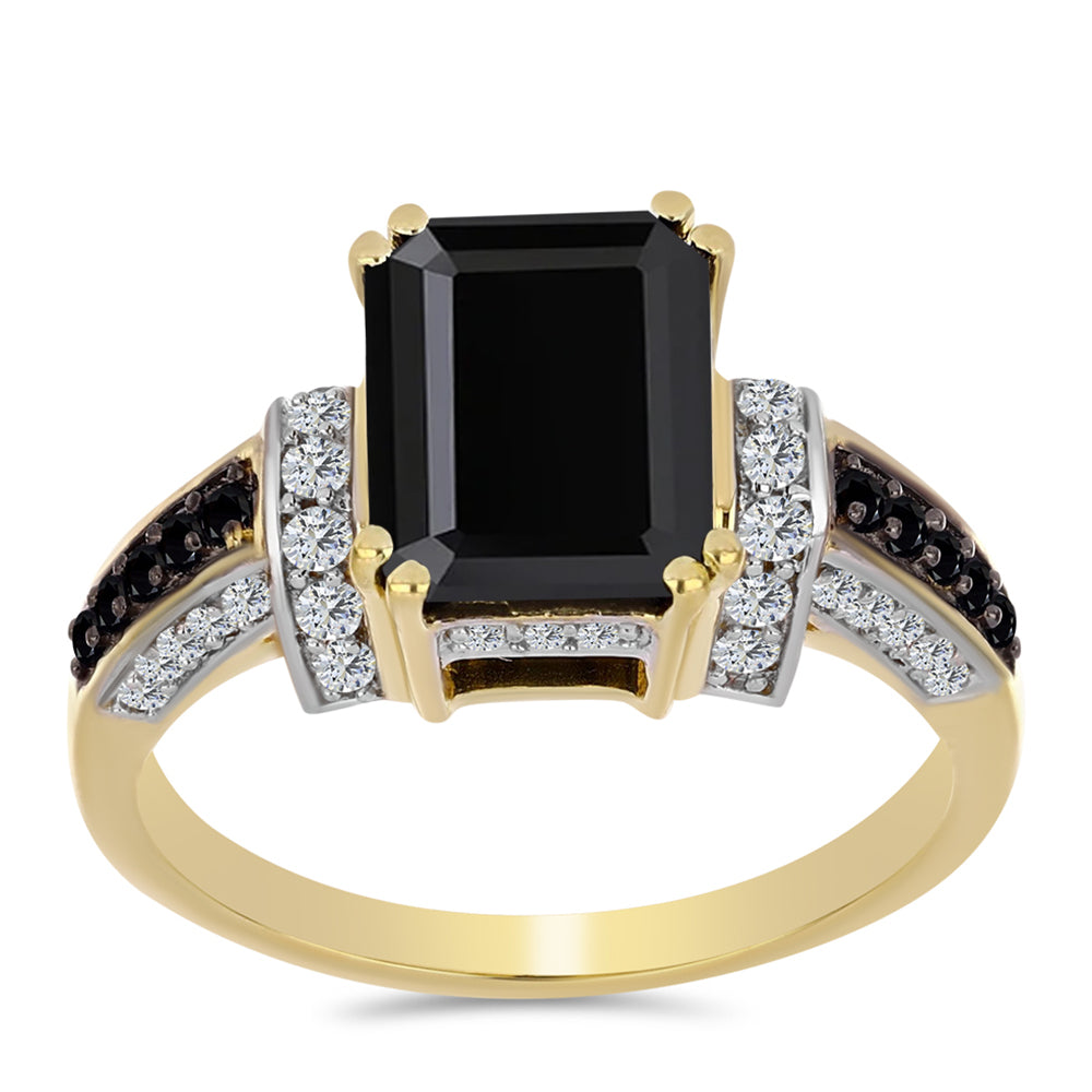 Anillo de Plata Bañada en Oro con Ónix Negro