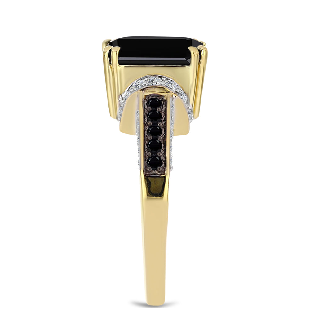 Anillo de Plata Bañada en Oro con Ónix Negro 4 