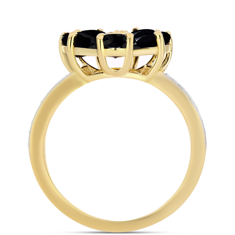 Anillo de Plata Bañada en Oro con Ónix Negro y Topacio Blanco