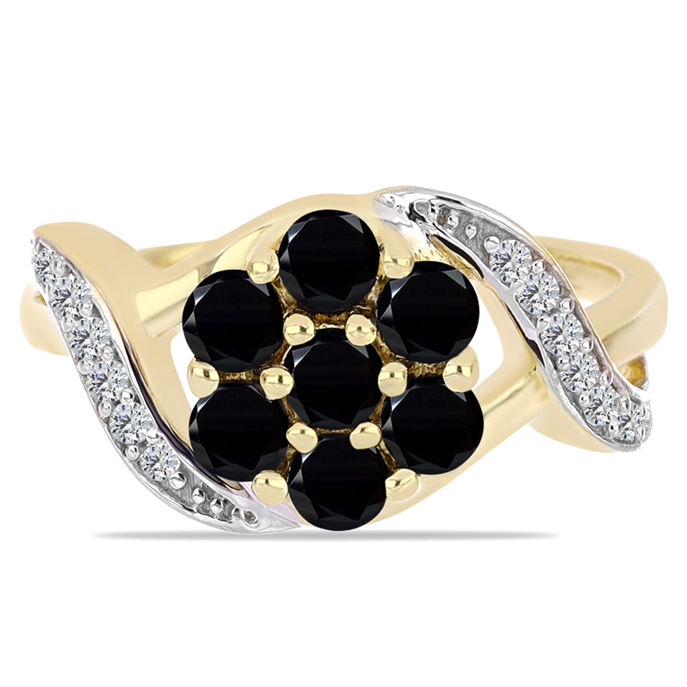 Anillo de Plata Bañada en Oro con Ónix Negro y Topacio Blanco 1 