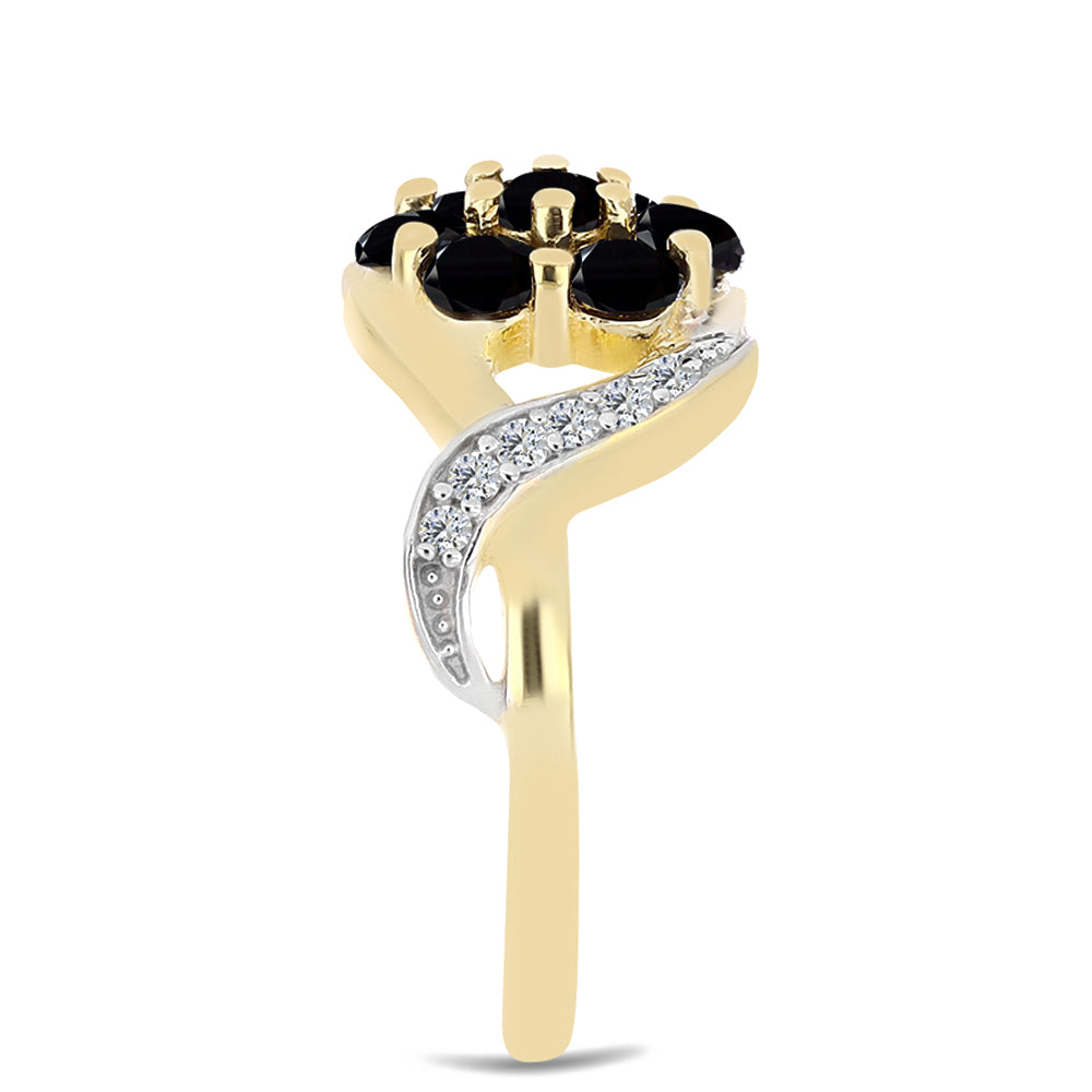 Anillo de Plata Bañada en Oro con Ónix Negro y Topacio Blanco