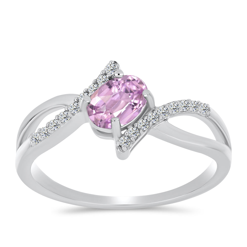 Anillo de Plata con Kunzita de Pala y Topacio Blanco