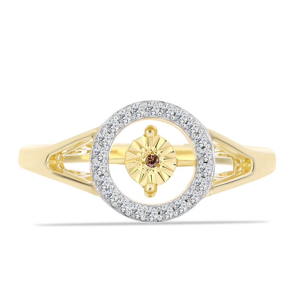 Anillo de Plata Bañada en Oro con Diamante Cognac y Topacio Blanco 1 