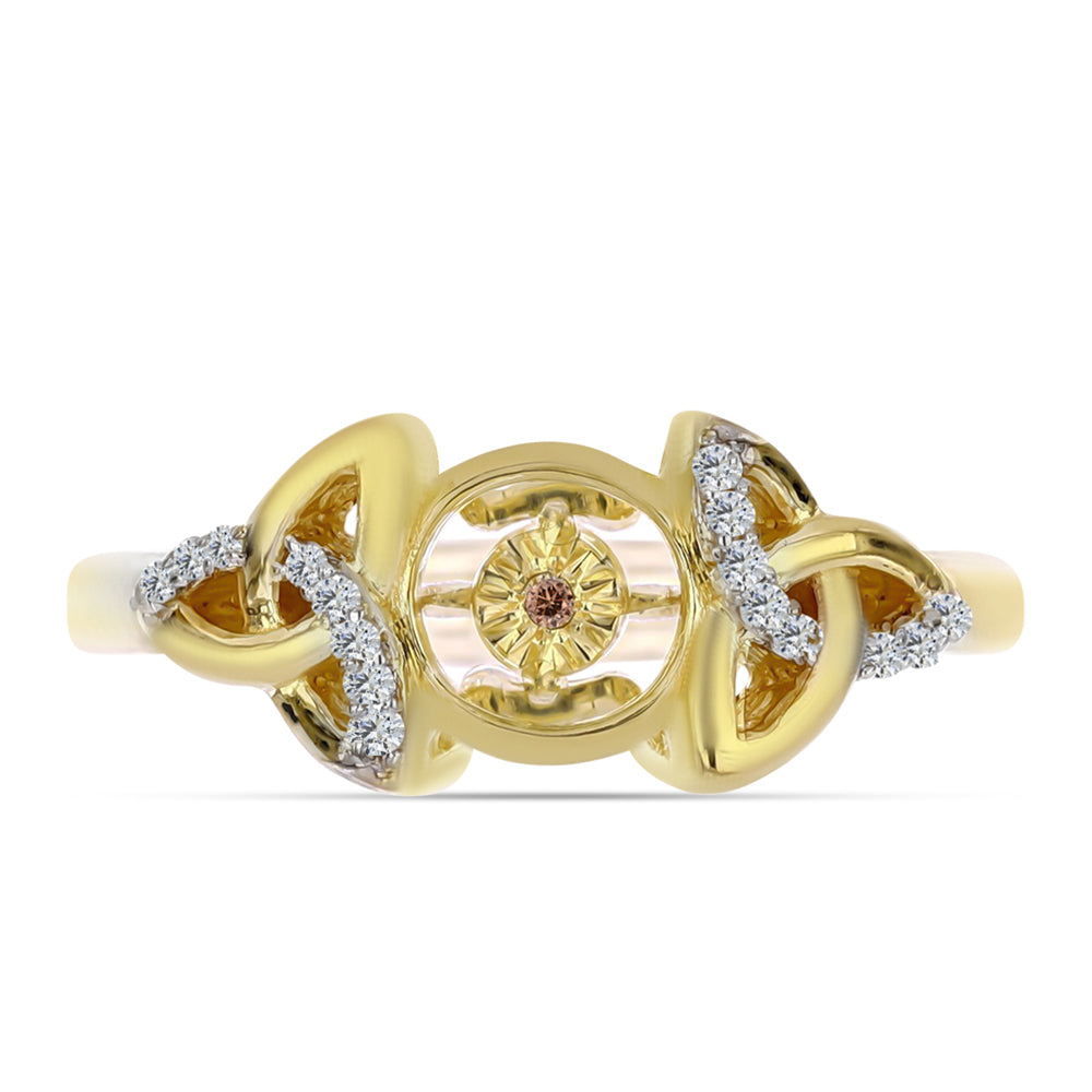 Anillo de Plata Bañada en Oro con Diamante Cognac y Topacio Blanco