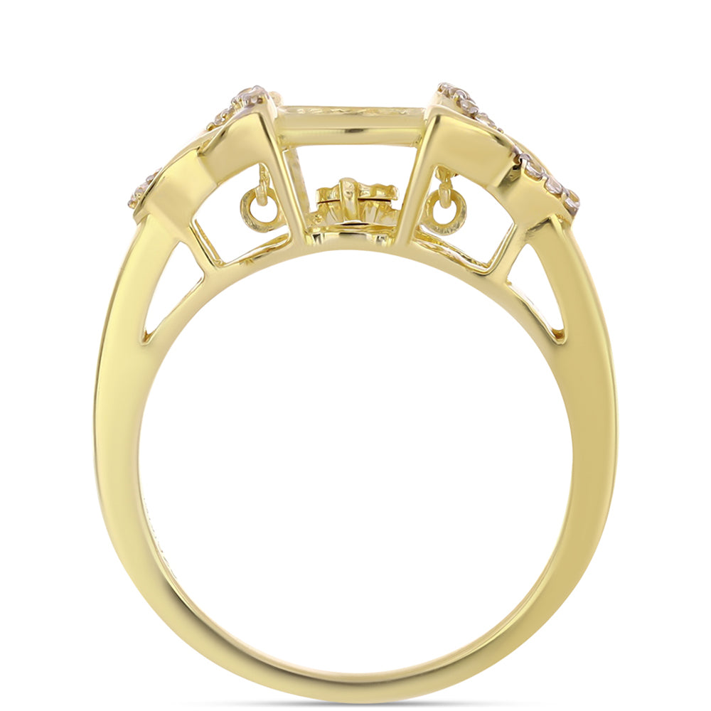 Anillo de Plata Bañada en Oro con Diamante Cognac y Topacio Blanco 2 