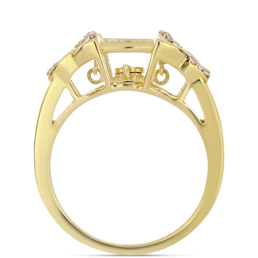 Anillo de Plata Bañada en Oro con Diamante Cognac y Topacio Blanco