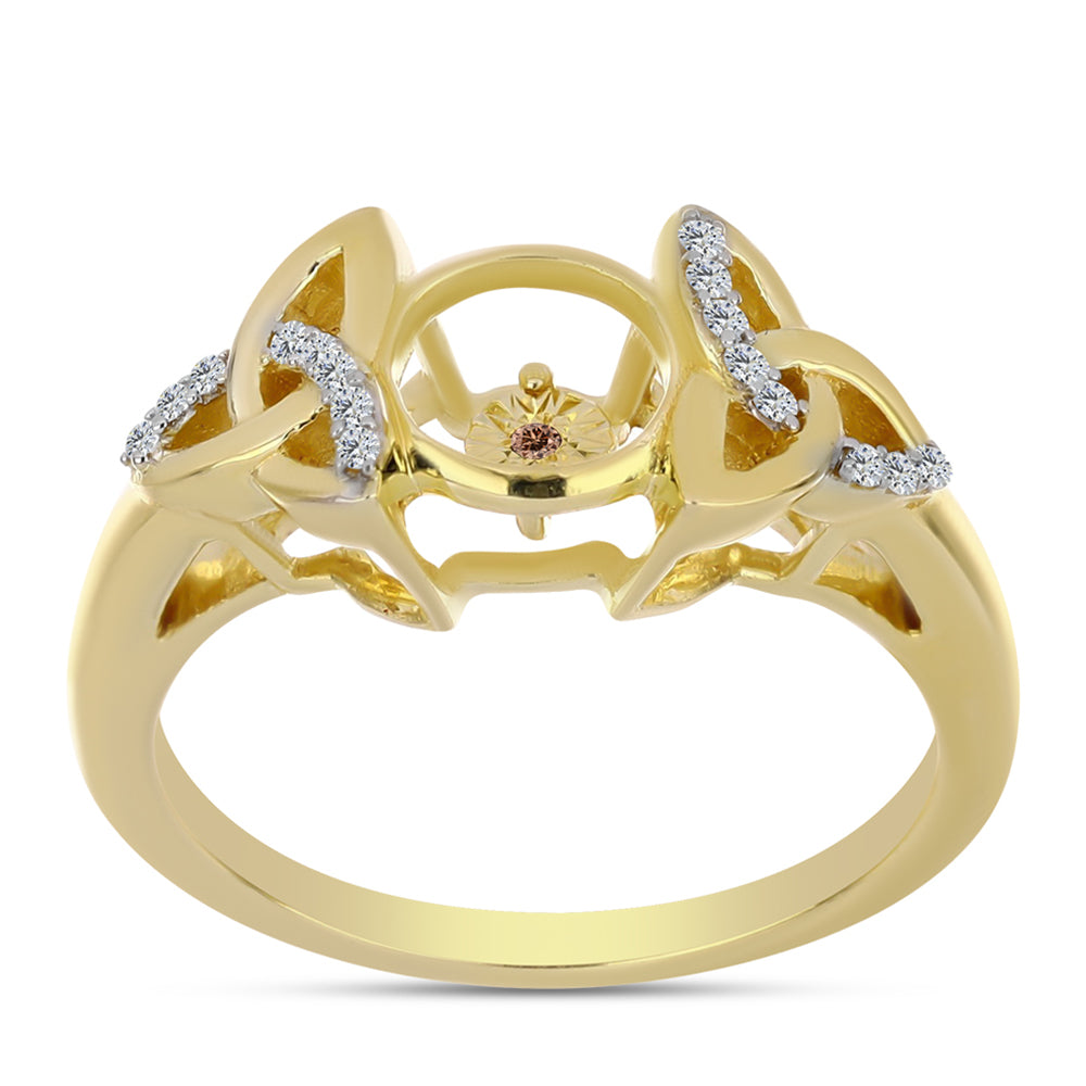 Anillo de Plata Bañada en Oro con Diamante Cognac y Topacio Blanco