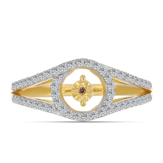 Anillo de Plata Bañada en Oro con Diamante Cognac y Topacio Blanco