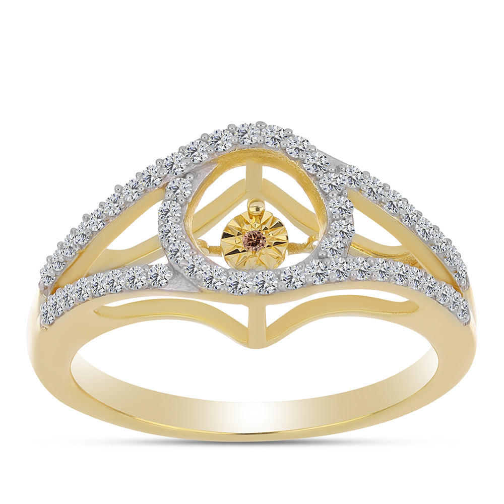 Anillo de Plata Bañada en Oro con Diamante Cognac y Topacio Blanco 3 