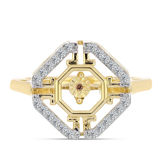 Anillo de Plata Bañada en Oro con Diamante Cognac y Topacio Blanco