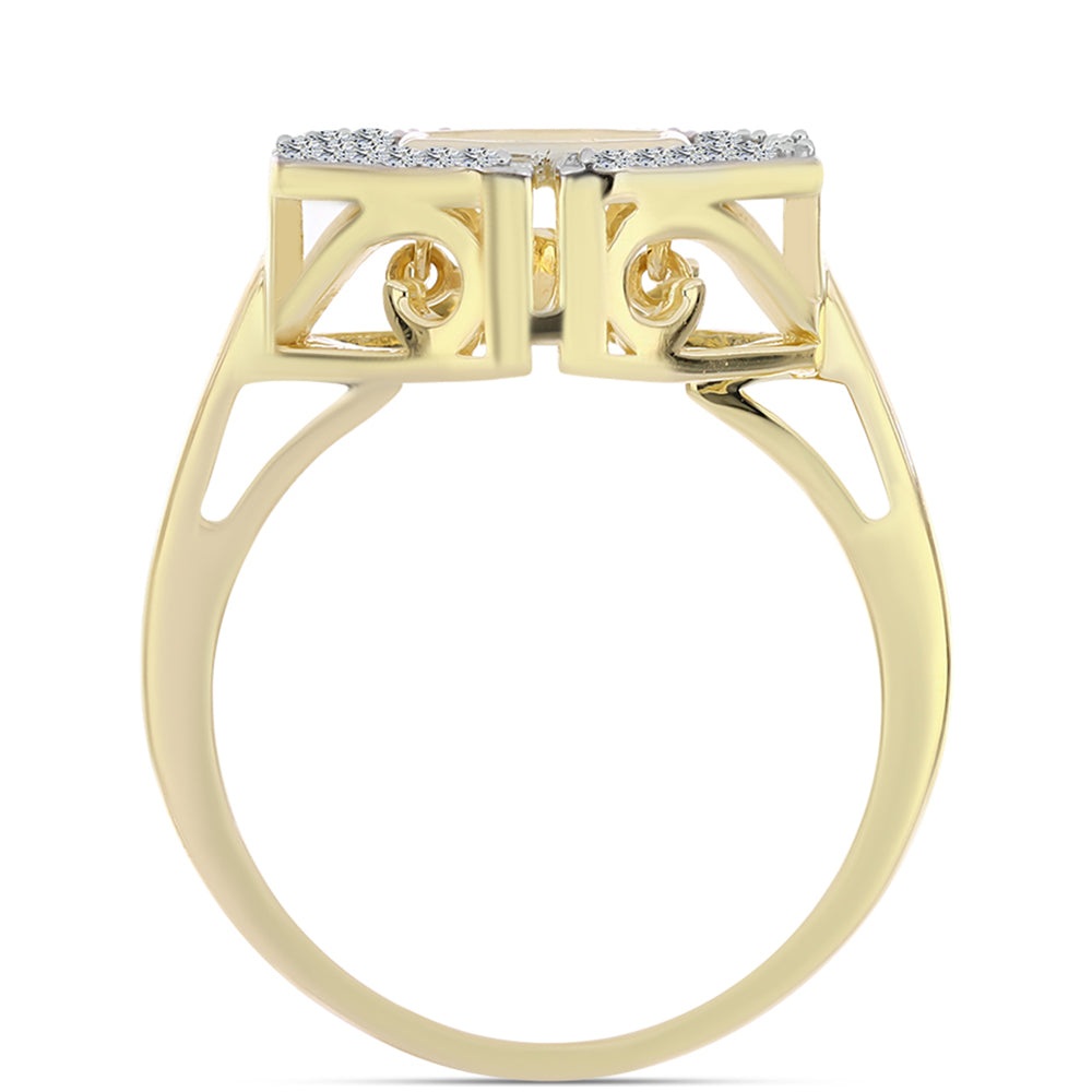 Anillo de Plata Bañada en Oro con Diamante Cognac y Topacio Blanco