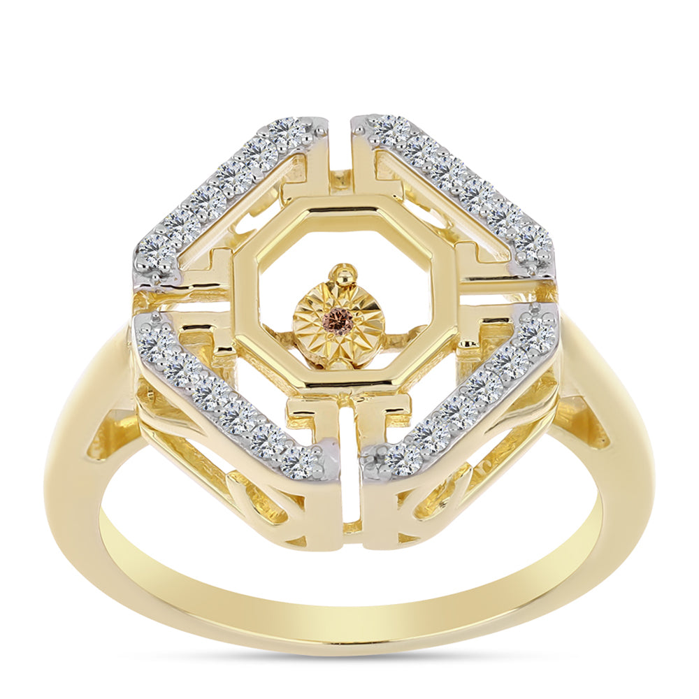 Anillo de Plata Bañada en Oro con Diamante Cognac y Topacio Blanco 3 