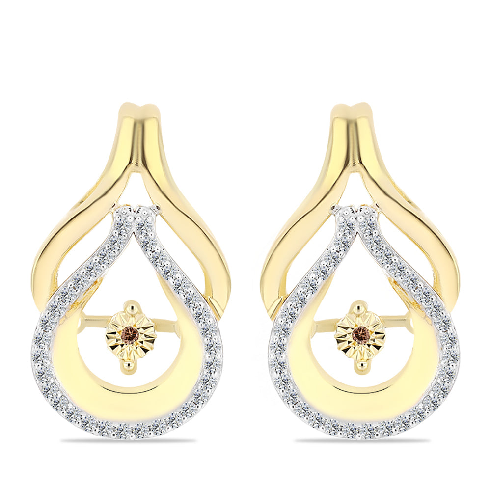 Pendientes de Plata Bañada en Oro con Diamante Cognac y Topacio Blanco 1 
