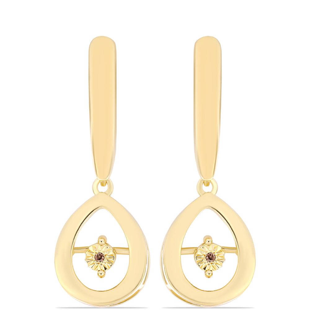 Pendientes de Plata Bañada en Oro con Diamante Cognac 1 