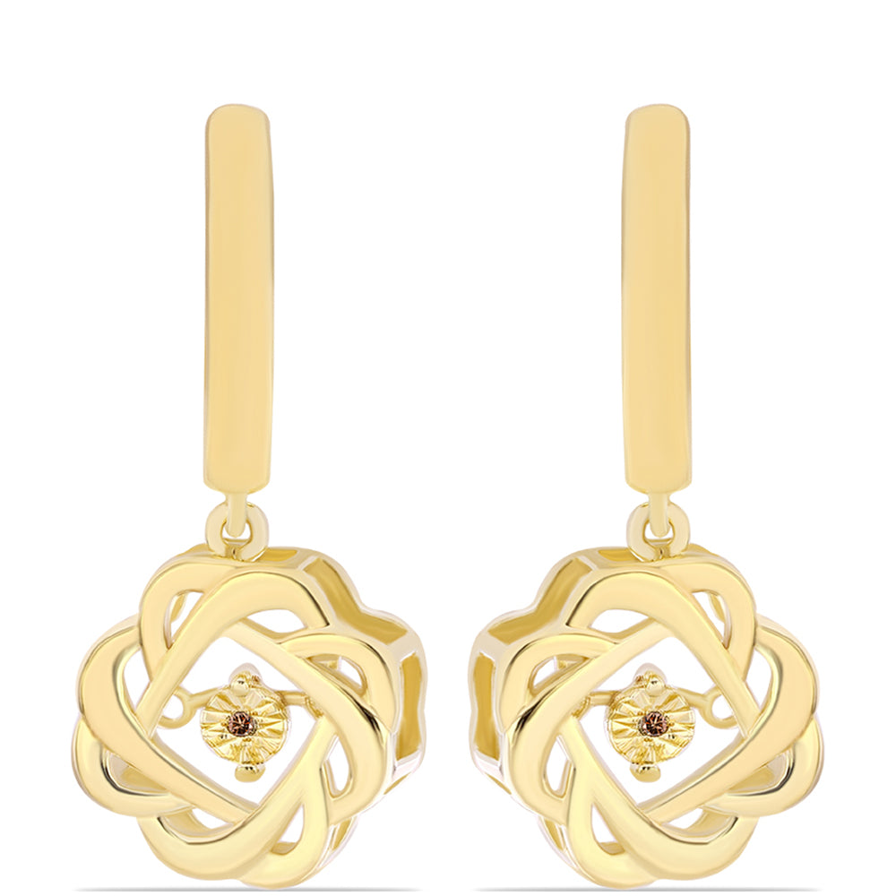 Pendientes de Plata Bañada en Oro con Diamante Cognac